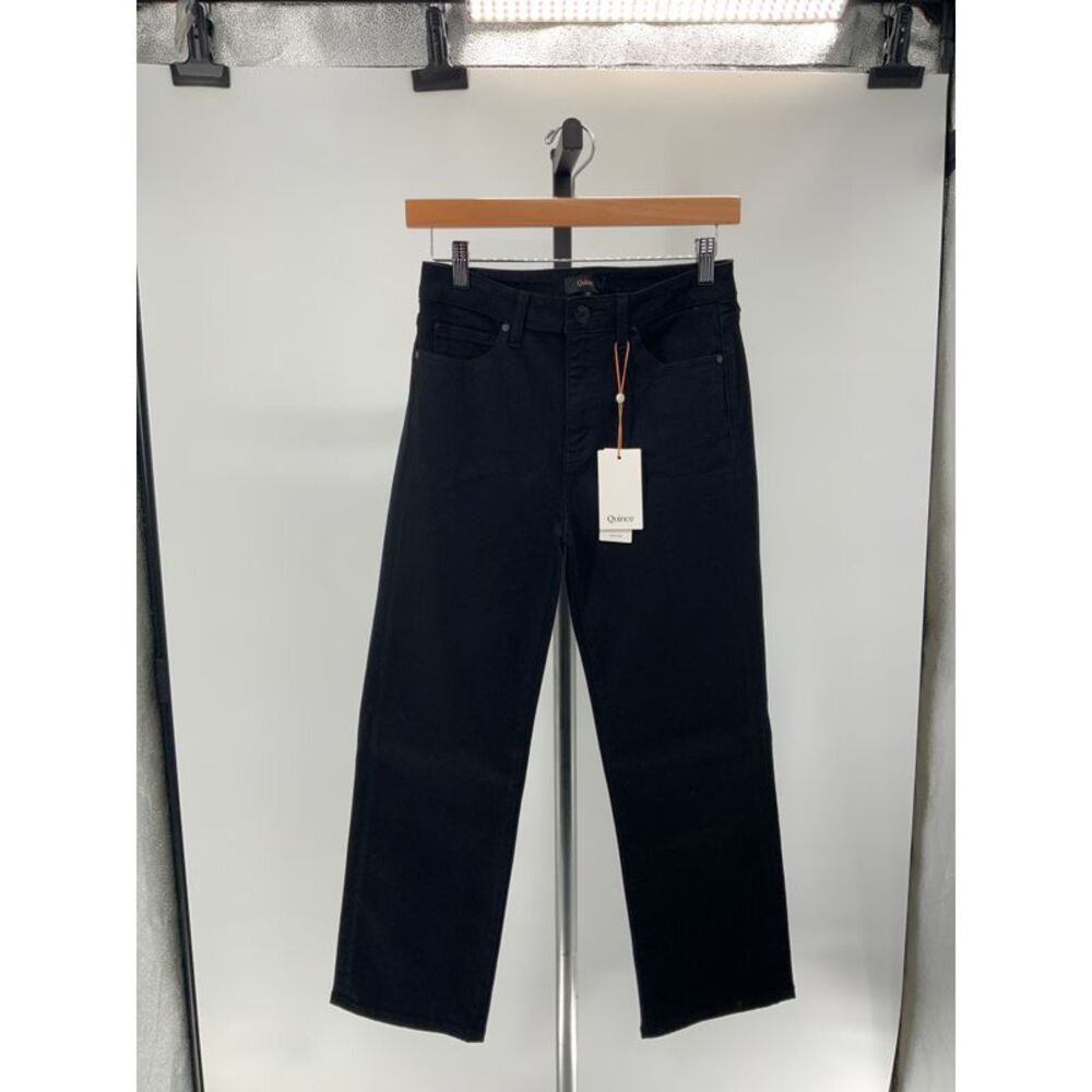 Quince Black Women Jeans. Bella stretch high rise straight jeans.